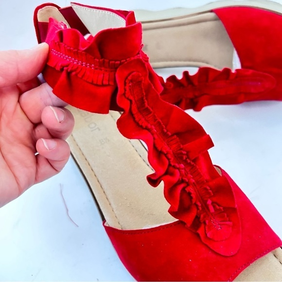 GABOR Olin Ruffled Suede Leather T-Strap Comfort Wedge Sandal Size us 10.5 / 11 - Picture 5 of 14